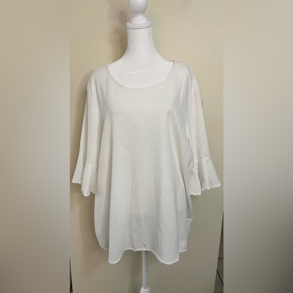 Cynthia Rowley Women’s Linen Blend 3/4 Sleeves Top Blouse White Size 1X